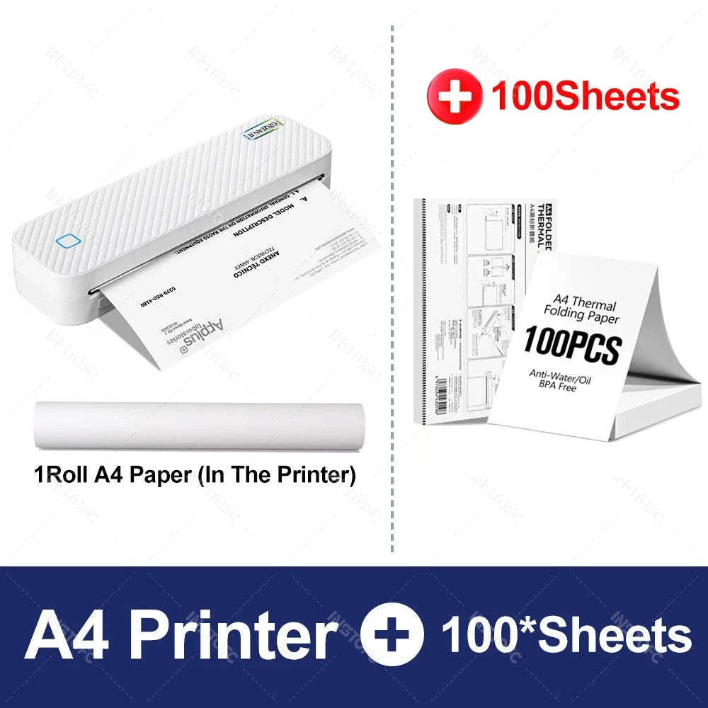 Portable A4 Thermal Printer-2Rolls100pcs 1Case