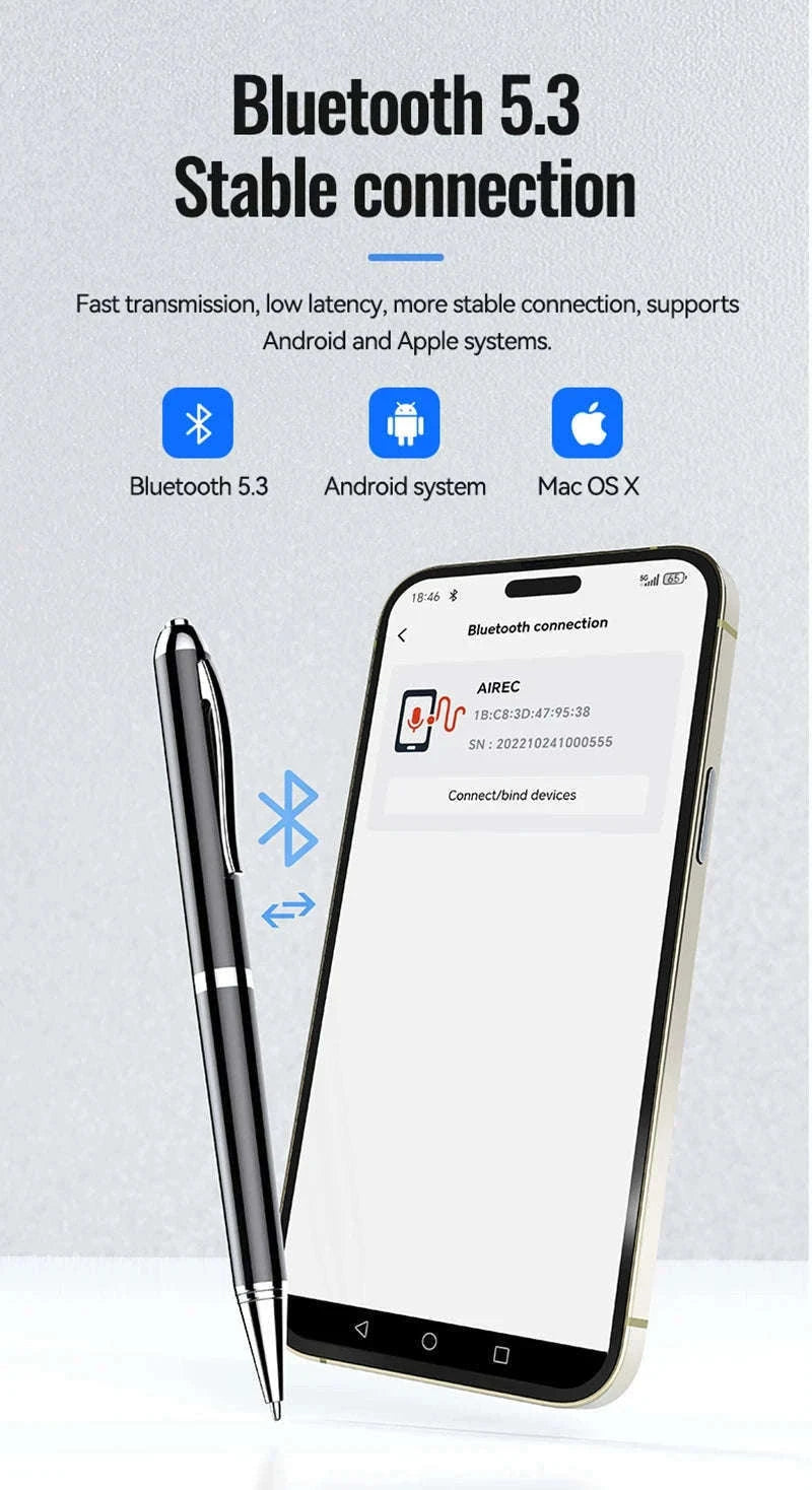 Portable AI Voice Recorder Pen With Transcription and Translation-16GB