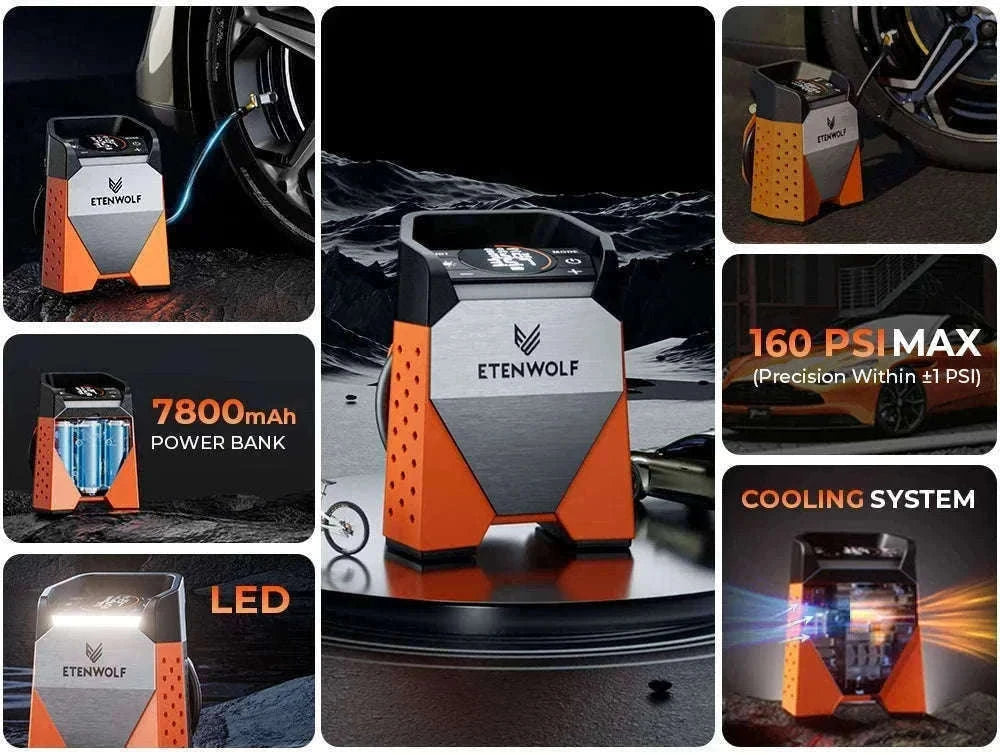 Portable Air Compressor Tire Inflator 7800mAh 160 PSI-S3se orange / China Mainland