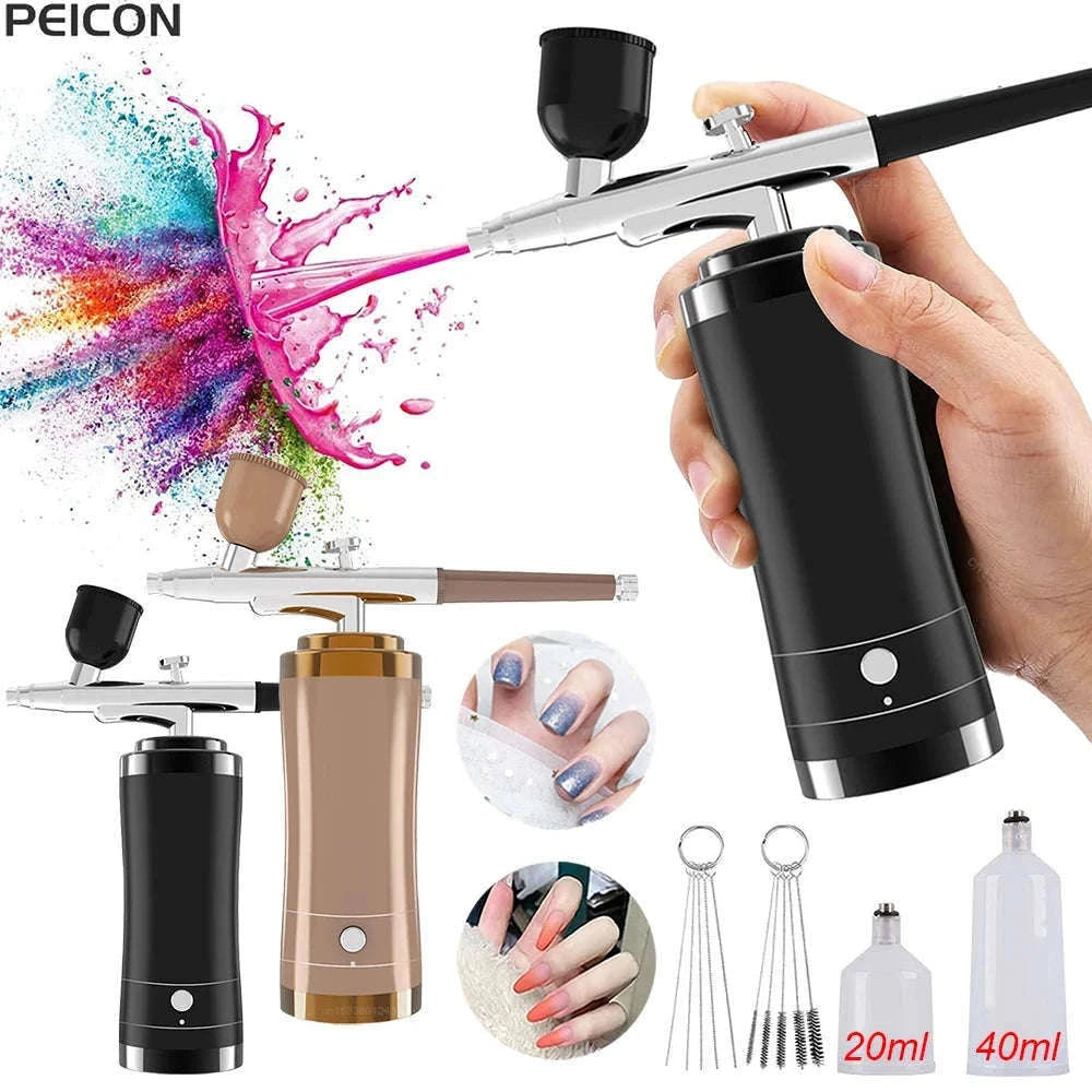 Portable Airbrush Nail Art Compressor for Precision Spray Control-Black