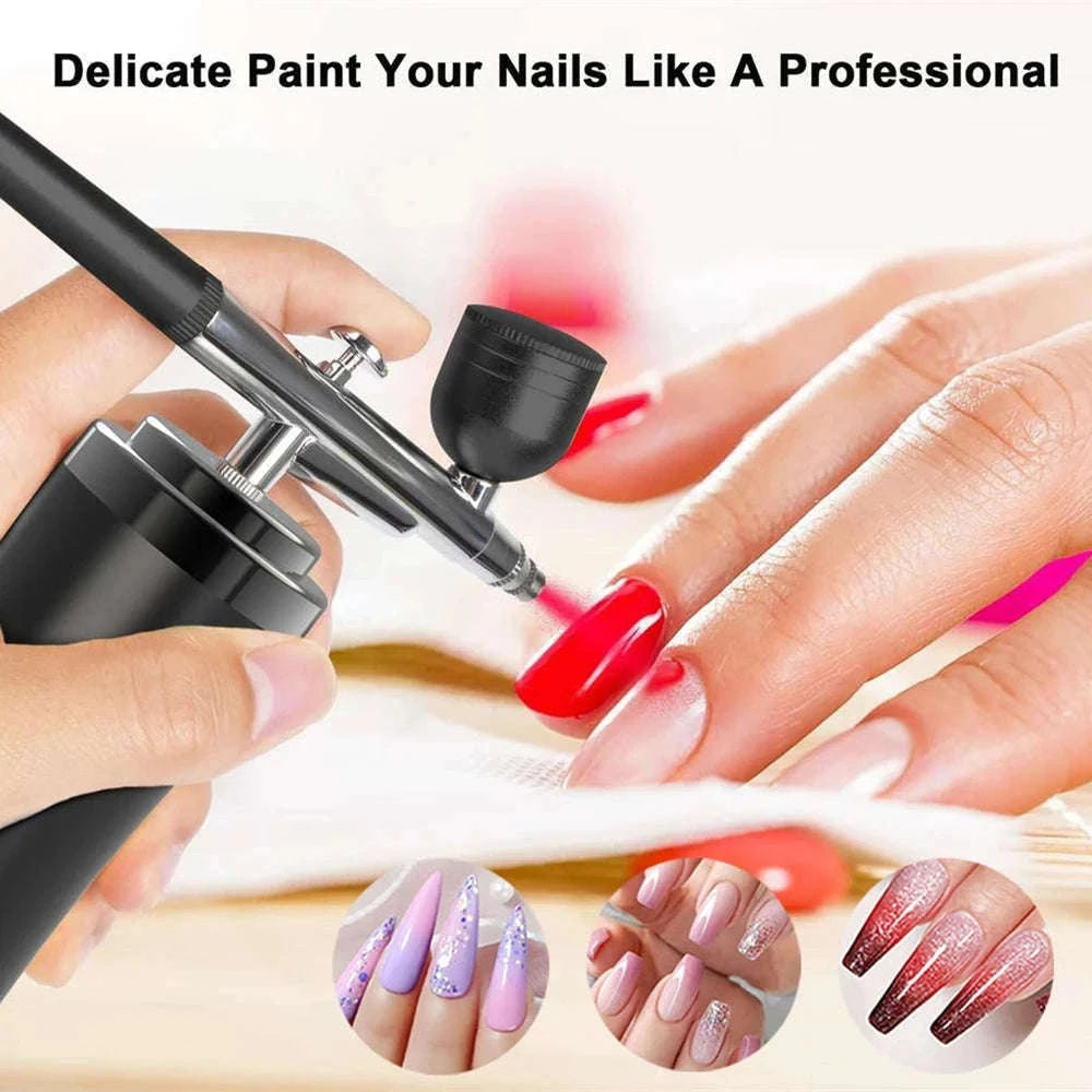 Portable Airbrush Nail Art Compressor for Precision Spray Control-Black