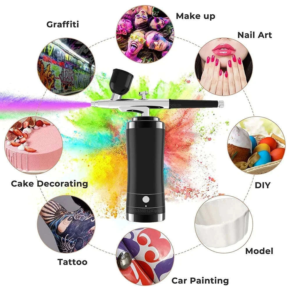 Portable Airbrush Nail Art Compressor for Precision Spray Control-Black