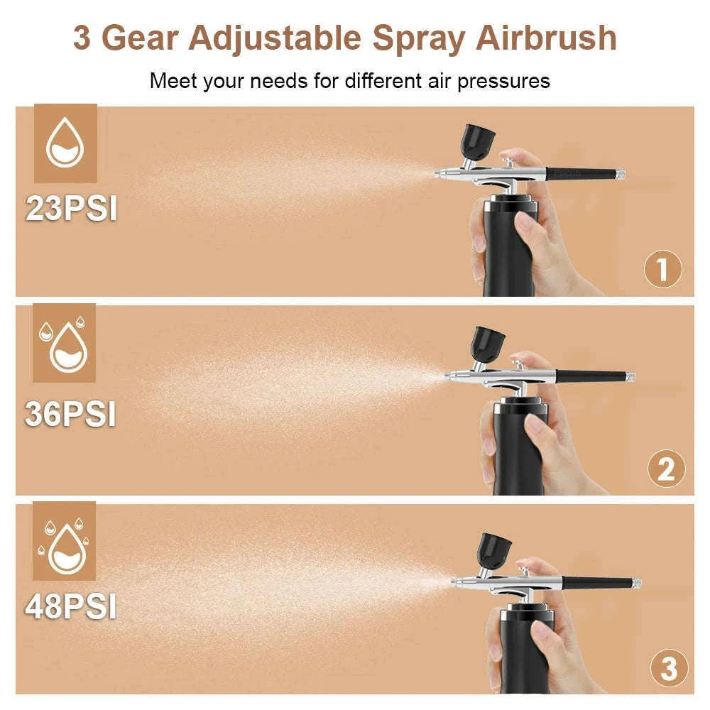 Portable Airbrush Nail Art Compressor for Precision Spray Control-Black