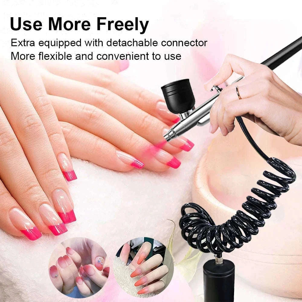 Portable Airbrush Nail Art Compressor Kit with 0.3mm Nozzle-Pink