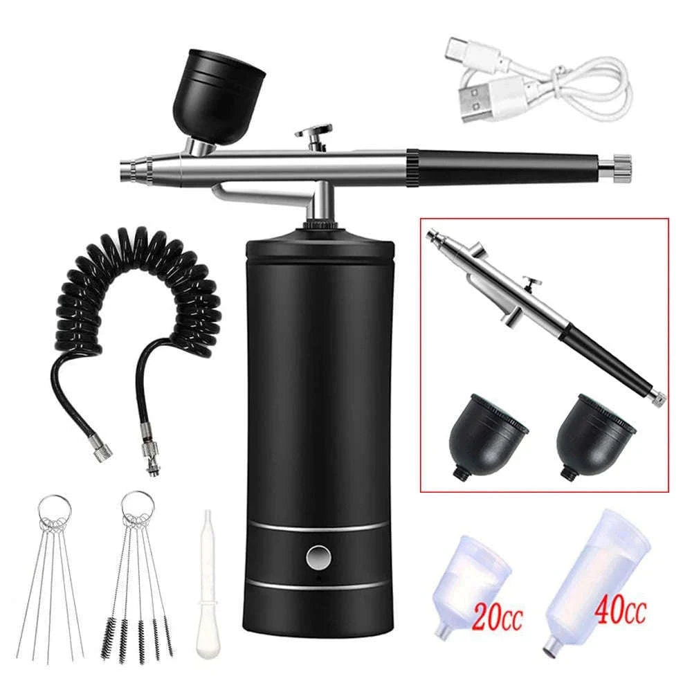 Portable Airbrush Nail Art Compressor Kit with 0.3mm Nozzle-Pink