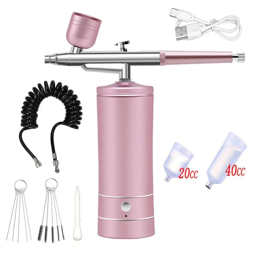 Portable Airbrush Nail Art Compressor Kit with 0.3mm Nozzle-Pink