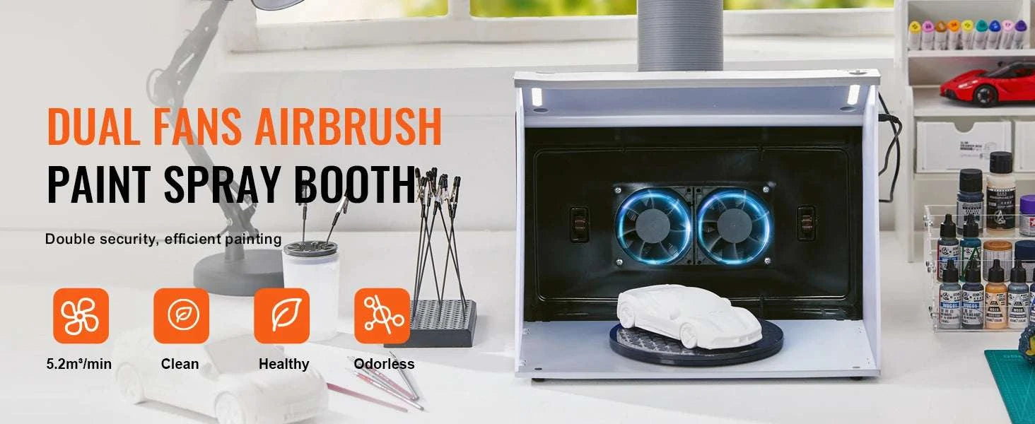Portable Airbrush Spray Booth with Dual Fans, LED Lights & Hose-4 LED Lights / United States