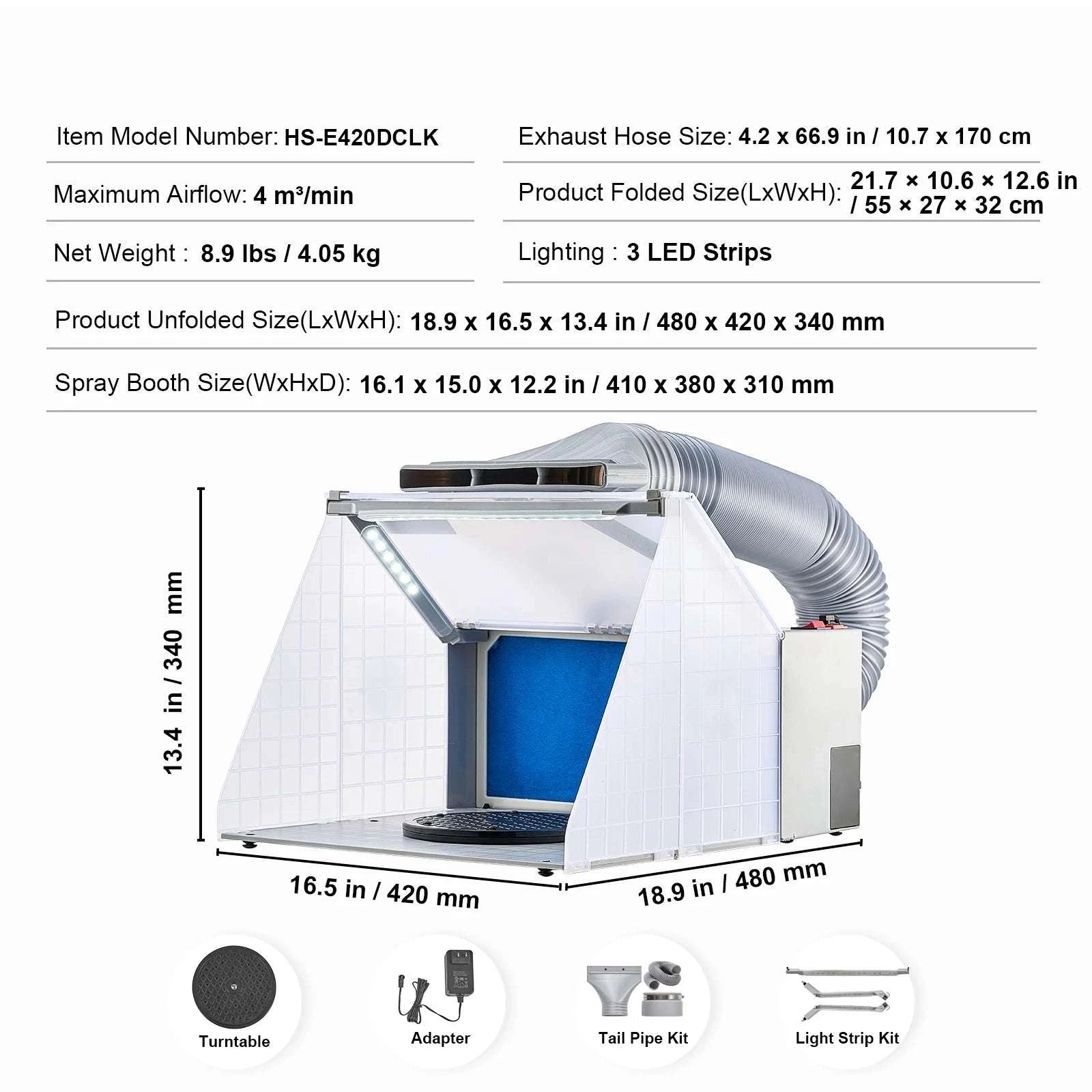 Portable Airbrush Spray Booth with Dual Fans, LED Lights & Hose-42cm / United States