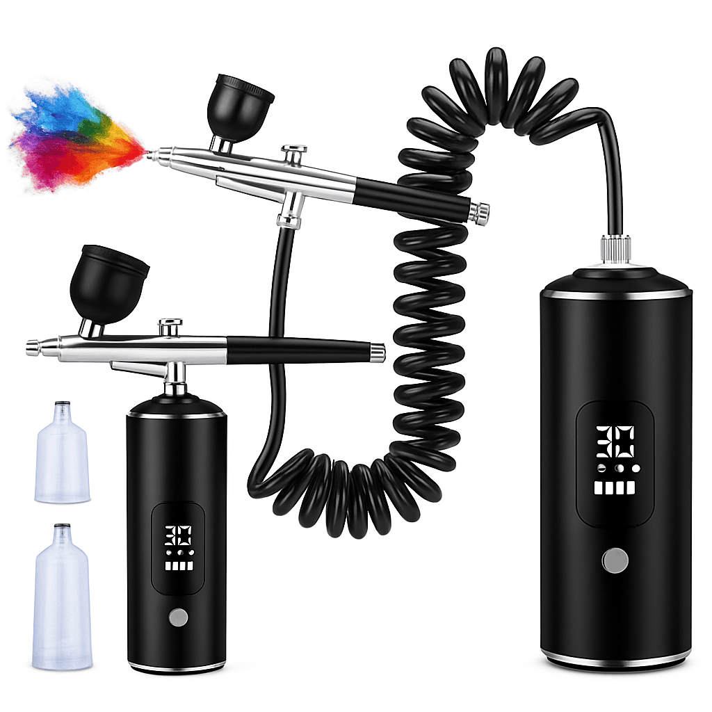 Portable Airbrush Spray Gun with Built-In Compressor-Black