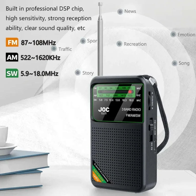 Portable AM FM SW Radio with Rechargeable Battery & Clear Display-TG66 Gold