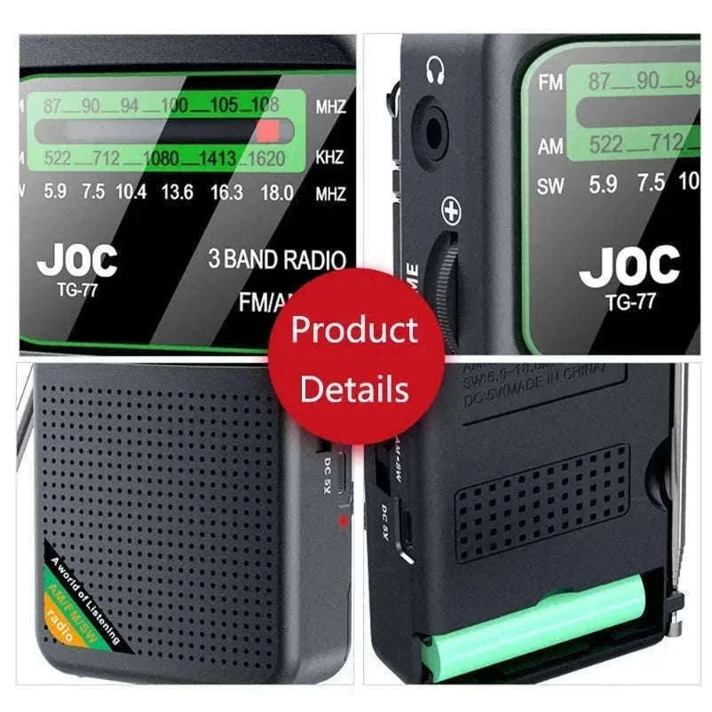 Portable AM FM SW Radio with Rechargeable Battery & Clear Display-TG66 Gold