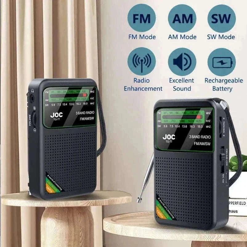 Portable AM FM SW Radio with Rechargeable Battery & Clear Display-TG66 Gold
