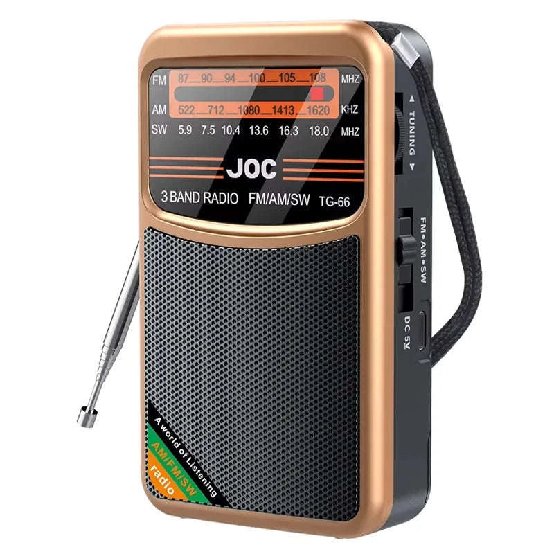 Portable AM FM SW Radio with Rechargeable Battery & Clear Display-TG66 Gold
