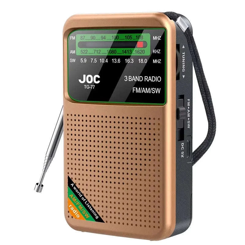 Portable AM FM SW Radio with Rechargeable Battery & Clear Display-TG66 Gold