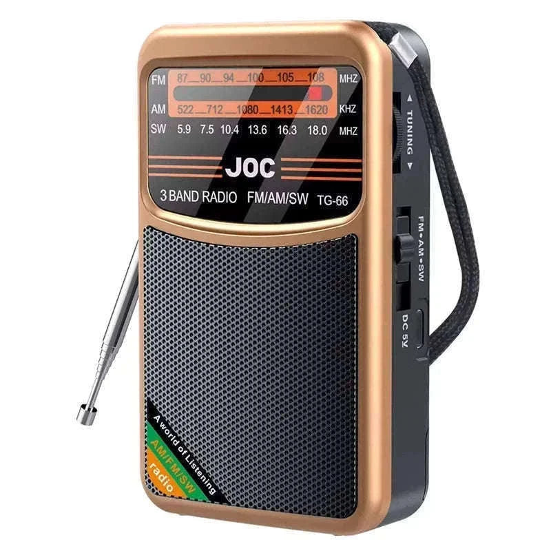 Portable AM FM SW Radio with Rechargeable Battery & Clear Display-TG66 Gold