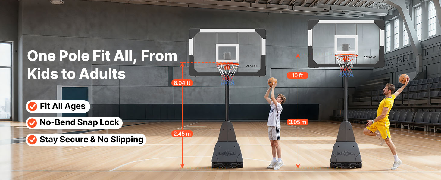 Système de panier de basket-ball portable réglable avec panneau de 44 à 54 pouces