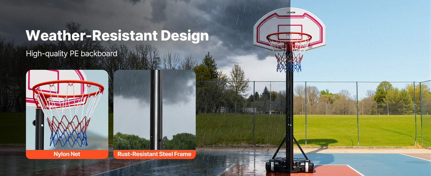 Canestro da basket portatile regolabile 5,2–6,9 ft con ruote