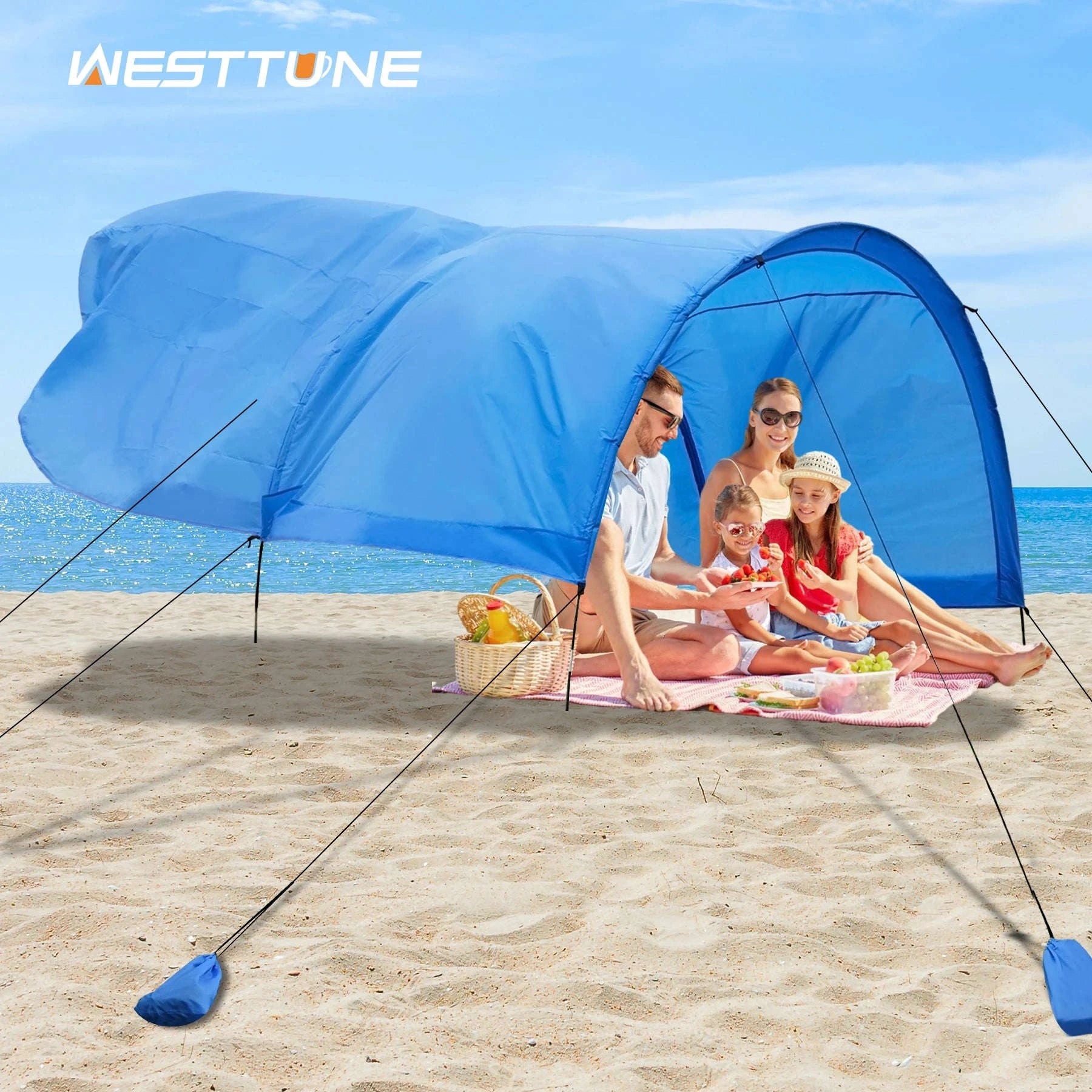 Portable Beach Sun Shelter for 4-8 People, 200 Sq. Ft.-Blue
