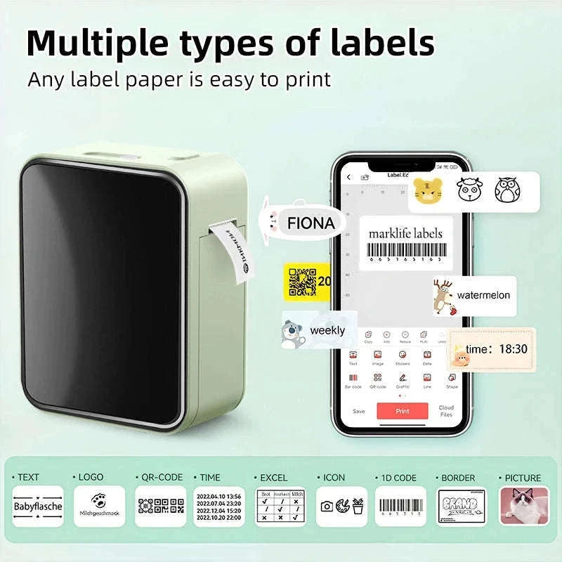 Portable Bluetooth Thermal Label Maker with App Control and Ink-Free Printing-P15 Matcha tea color