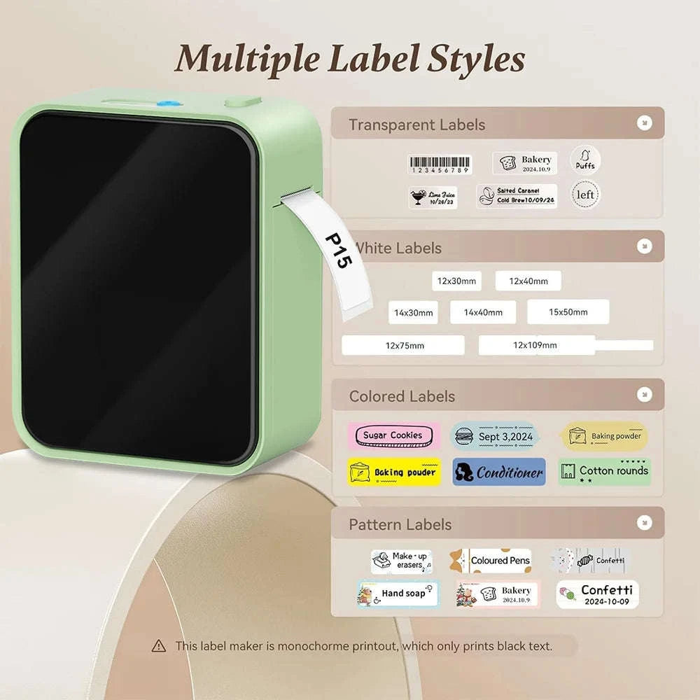 Portable Bluetooth Thermal Label Maker with App Control and Ink-Free Printing-P15 Matcha tea color