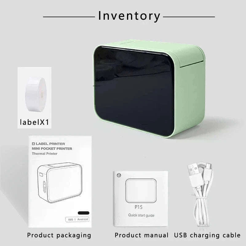 Portable Bluetooth Thermal Label Maker with App Control and Ink-Free Printing-P15 Matcha tea color