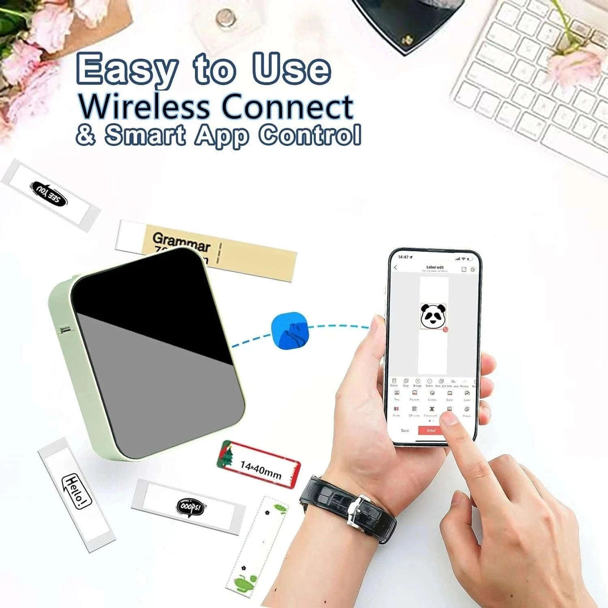 Portable Bluetooth Thermal Label Maker with App Control and Ink-Free Printing-P15 Matcha tea color
