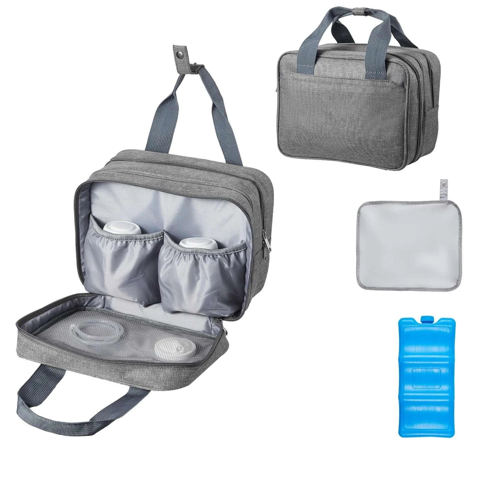 Portable Breast Pump Bag with Ice Pack & Insulated Storage-Grey / United States