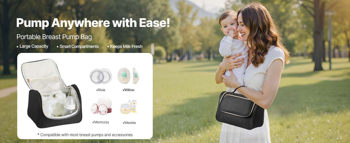 Portable Breast Pump Bag with Insulated Storage & Waterproof Mat-Black / United States