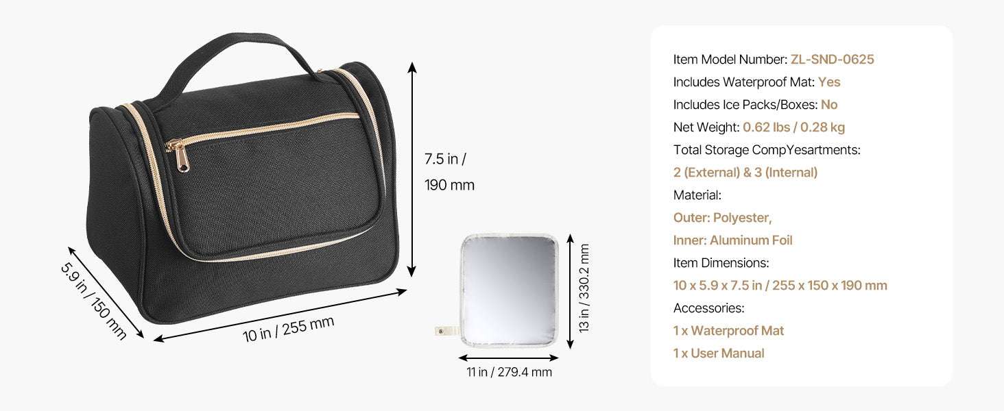 Portable Breast Pump Bag with Insulated Storage & Waterproof Mat-Black / United States