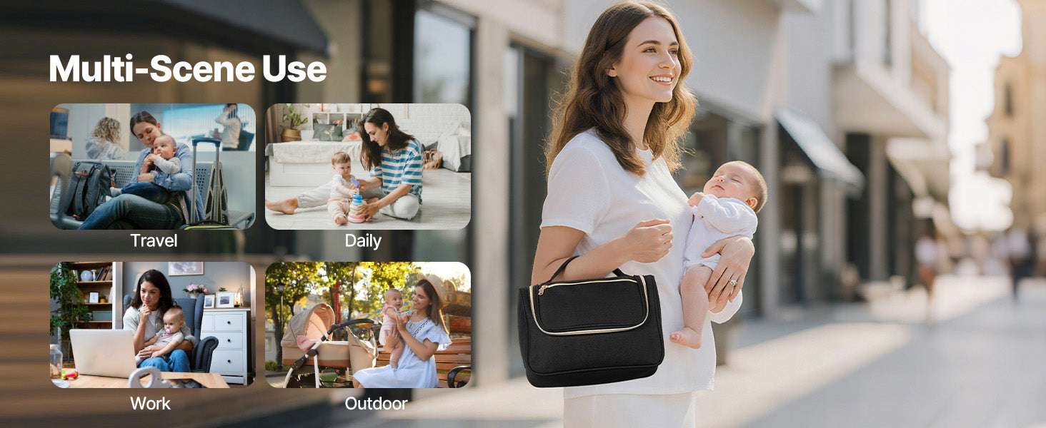 Portable Breast Pump Bag with Insulated Storage & Waterproof Mat-Black / United States