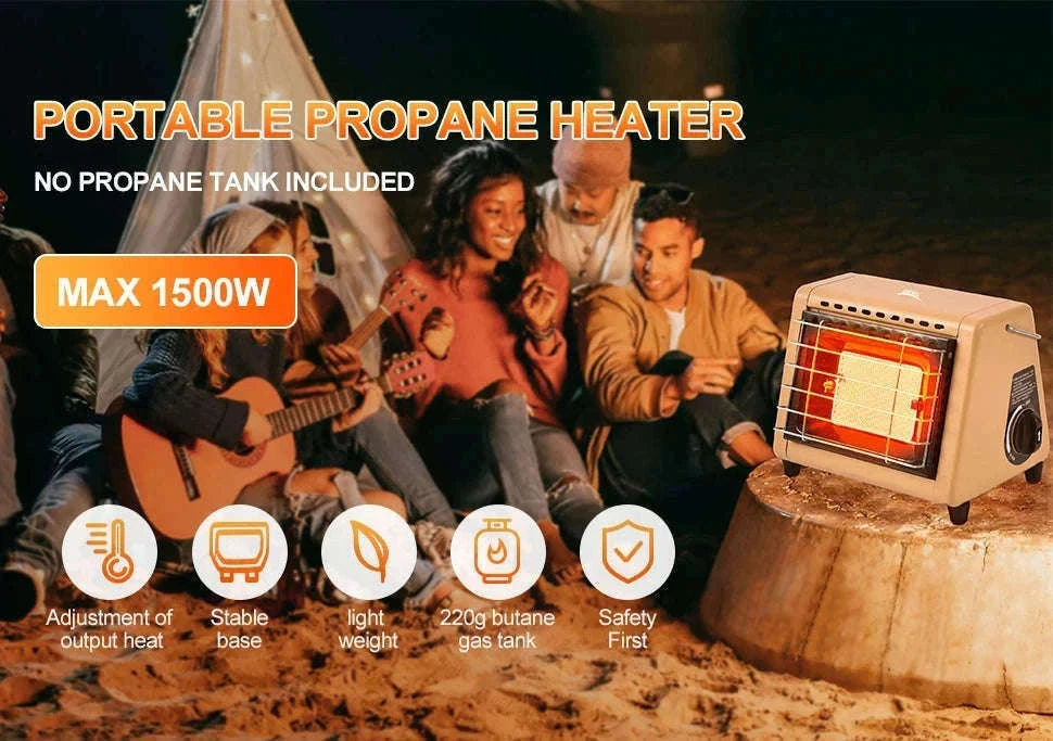 Portable Butane Tent Heater 1500W for Camping and Outdoor Use-Orange