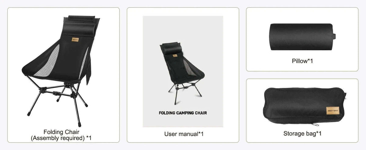 Portable Camping Chair with Headrest, 330 lb Folding Seat-Aluminum Black