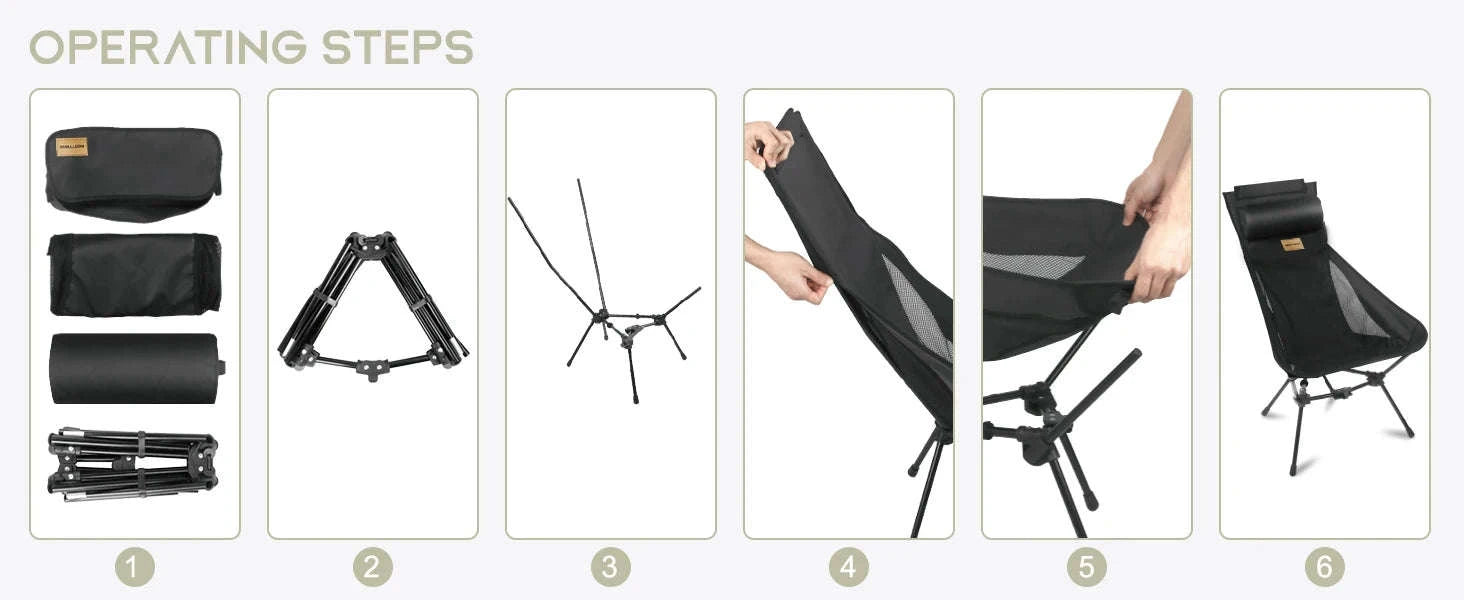 Portable Camping Chair with Headrest, 330 lb Folding Seat-Aluminum Black