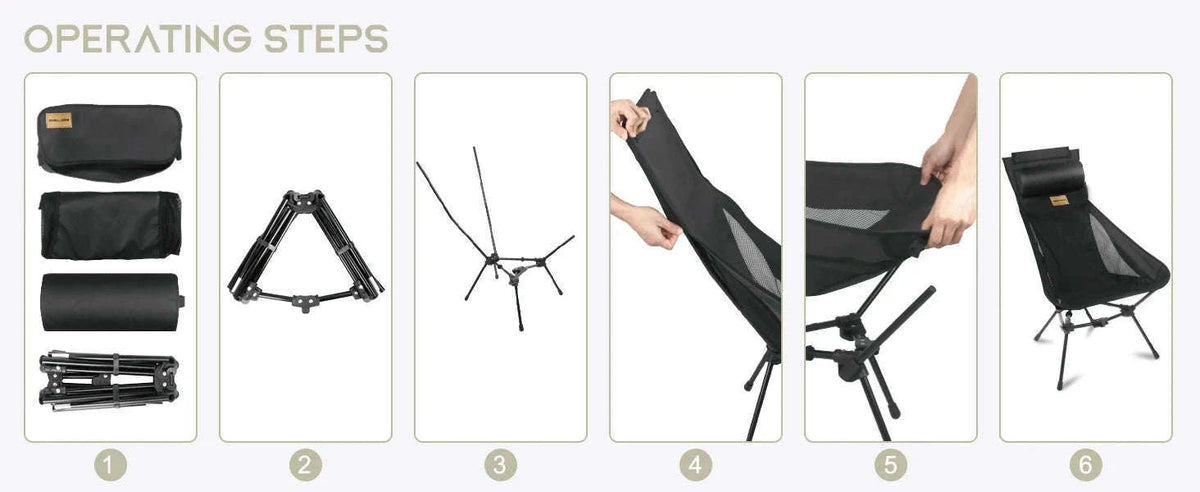 Portable Camping Chair with Headrest, 330 lb Folding Seat-Aluminum Black
