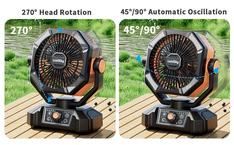 Portable Camping Fan with 20000mAh Battery and LED Light-40000mAh-Yellow / United States