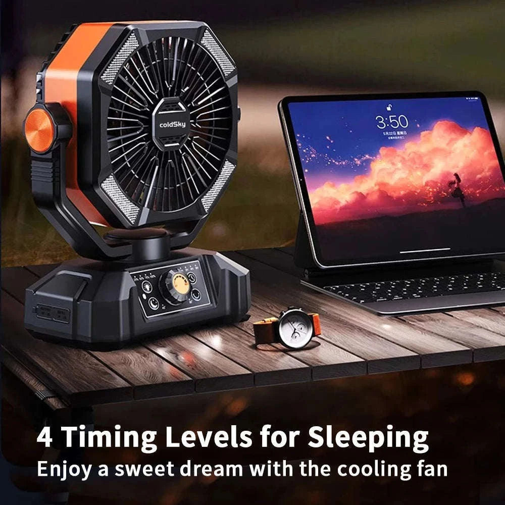 Portable Camping Fan with 20000mAh Battery and LED Light-40000mAh-Yellow / United States