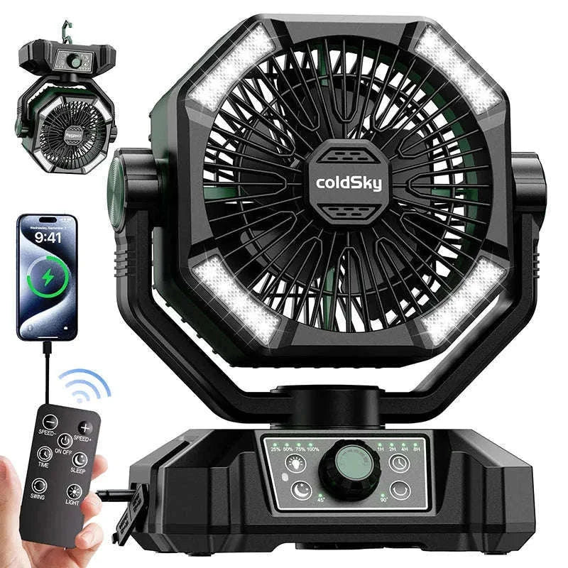 Portable Camping Fan with 20000mAh Battery and LED Light-40000mAh-Yellow / United States