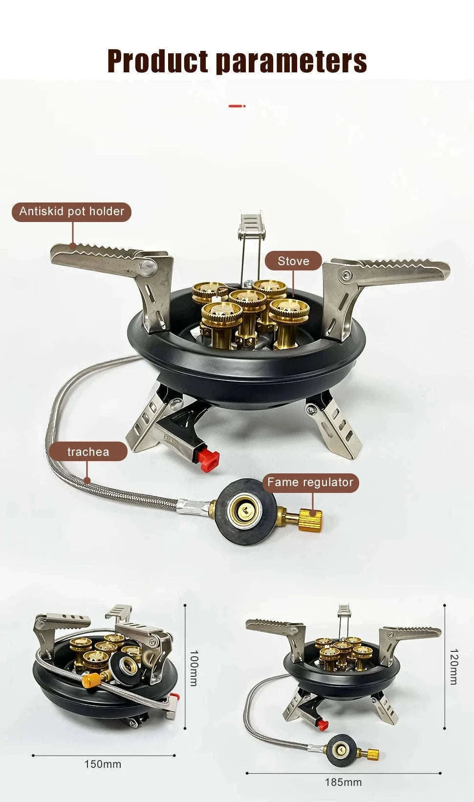 Portable Camping Gas Stove 16000W with Piezo Ignition-Black