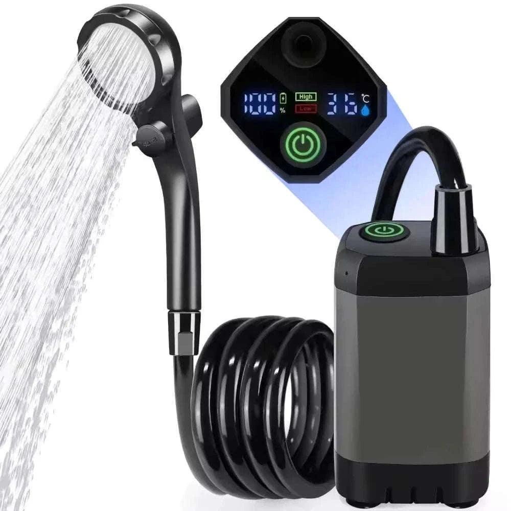 Portable Camping Shower 6000mAh Rechargeable Electric Pump with LED Display-Grey / China Mainland