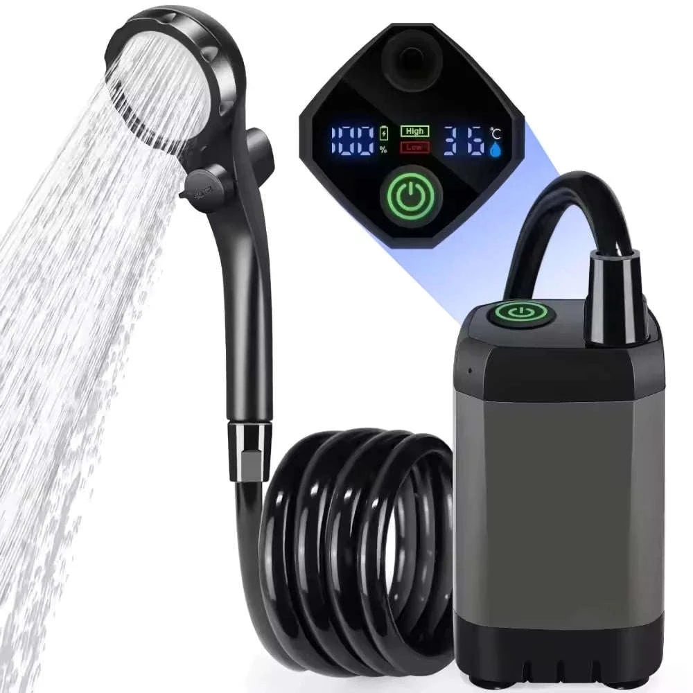 Portable Camping Shower 6000mAh Rechargeable Electric Pump with LED Display-Grey / China Mainland