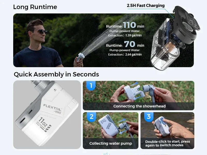 Portable Camping Shower Pump IPX7 Waterproof-Default Title