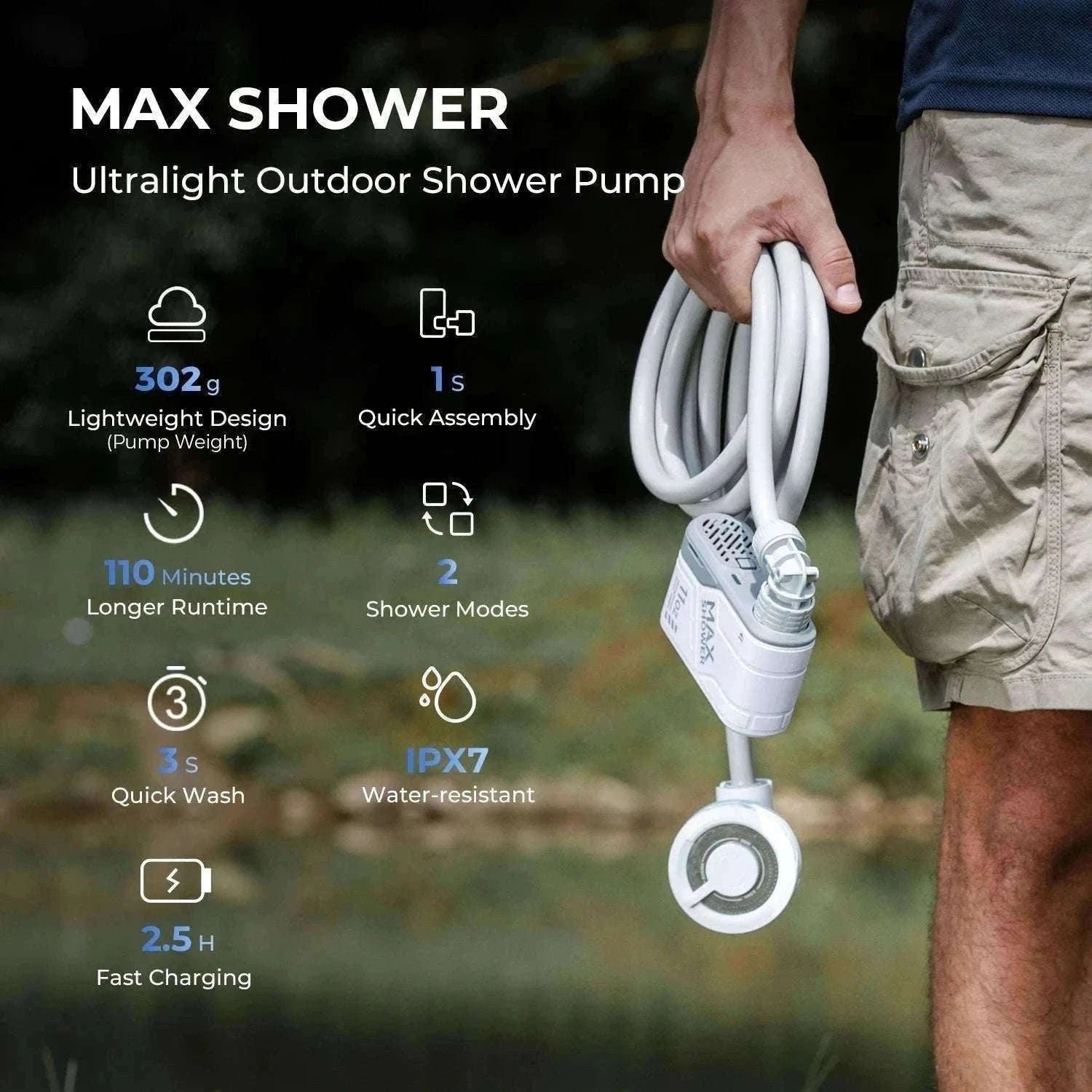 Portable Camping Shower Pump IPX7 Waterproof-Default Title