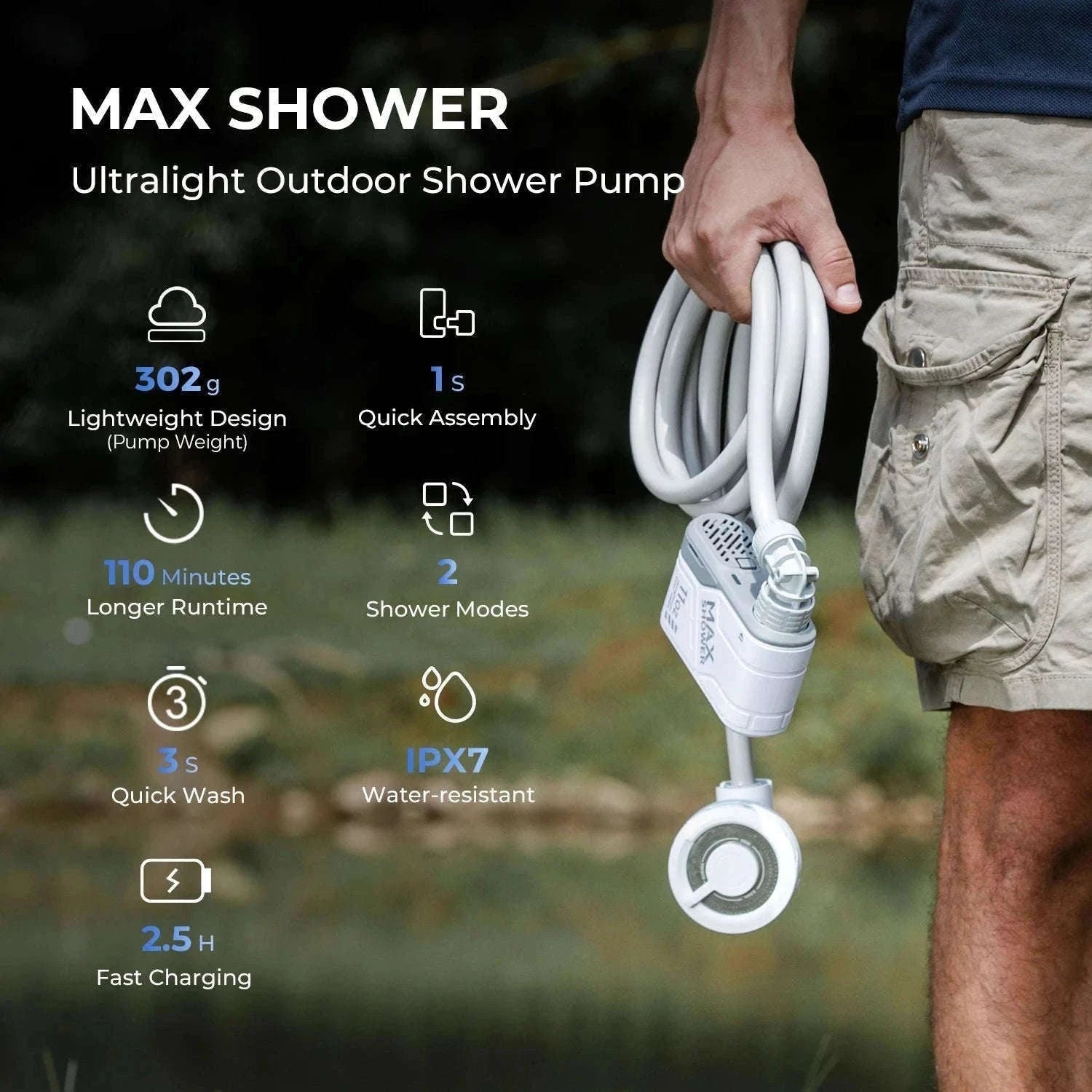Portable Camping Shower Pump IPX7 Waterproof-Default Title