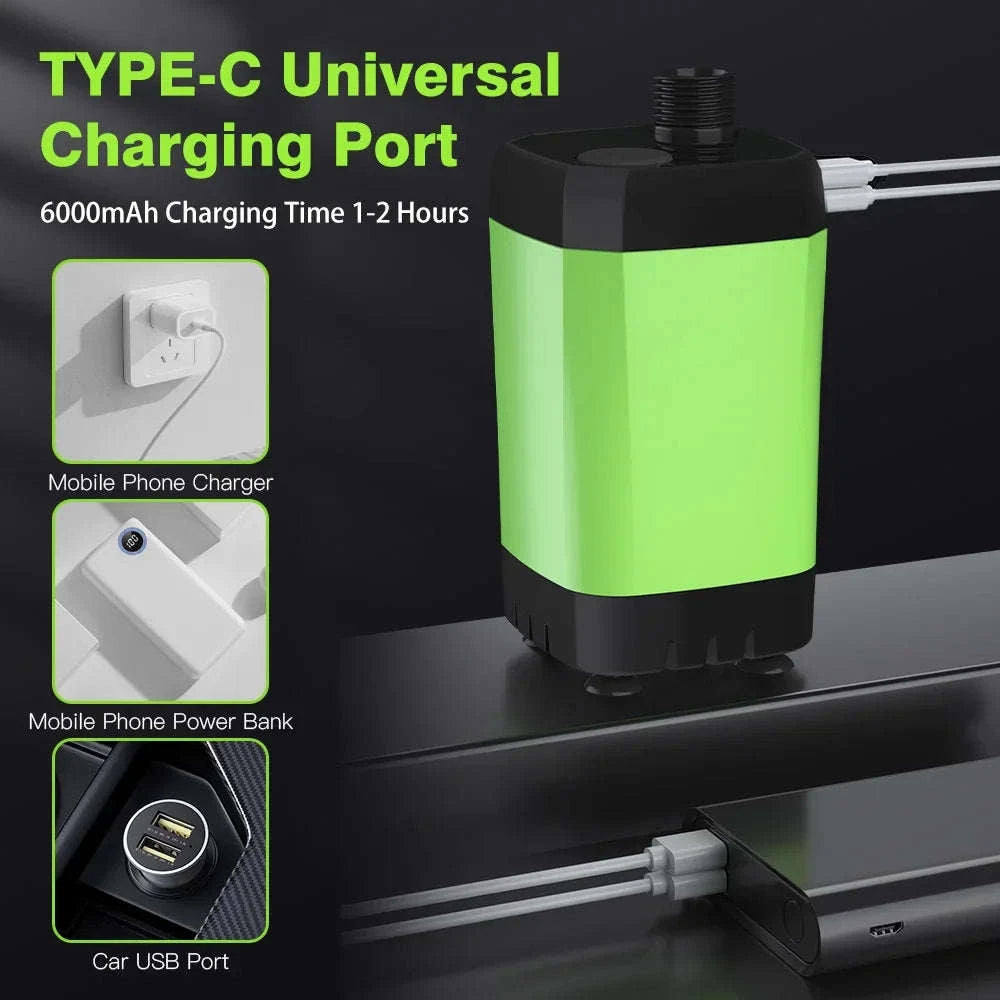Portable Camping Shower Pump Kit with Digital Display and 6000mAh Battery-green