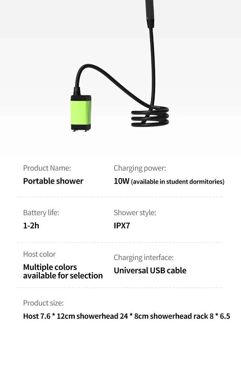Portable Camping Shower Pump Kit with Digital Display and 6000mAh Battery-green