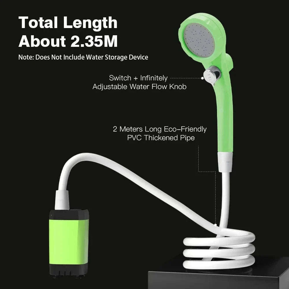 Portable Camping Shower Pump Kit with Digital Display and 6000mAh Battery-green