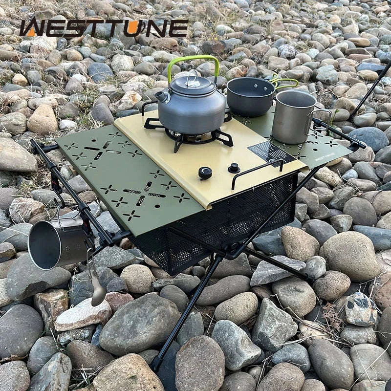 Portable Camping Table with IGT Stove Slot-Black Table