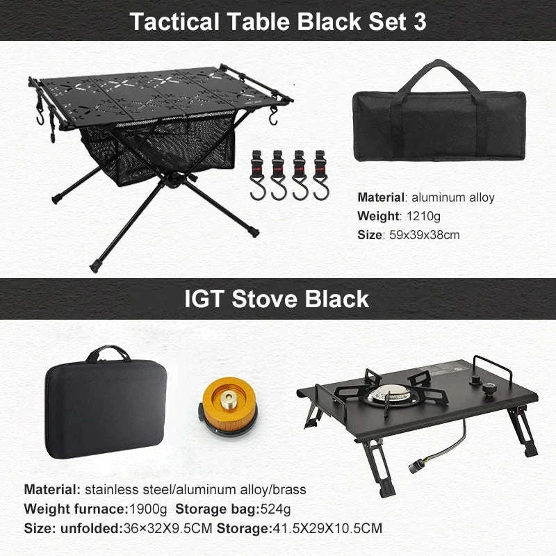 Portable Camping Table with IGT Stove Slot-Black Table