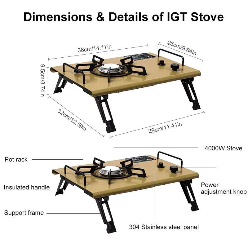 Portable Camping Table with IGT Stove Slot-Black Table