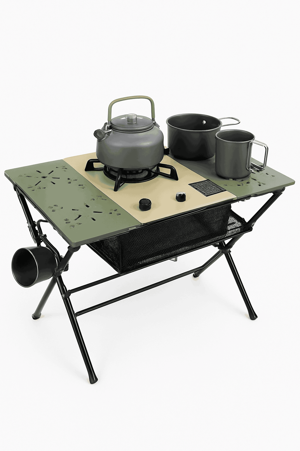Portable Camping Table with IGT Stove Slot-Black Table